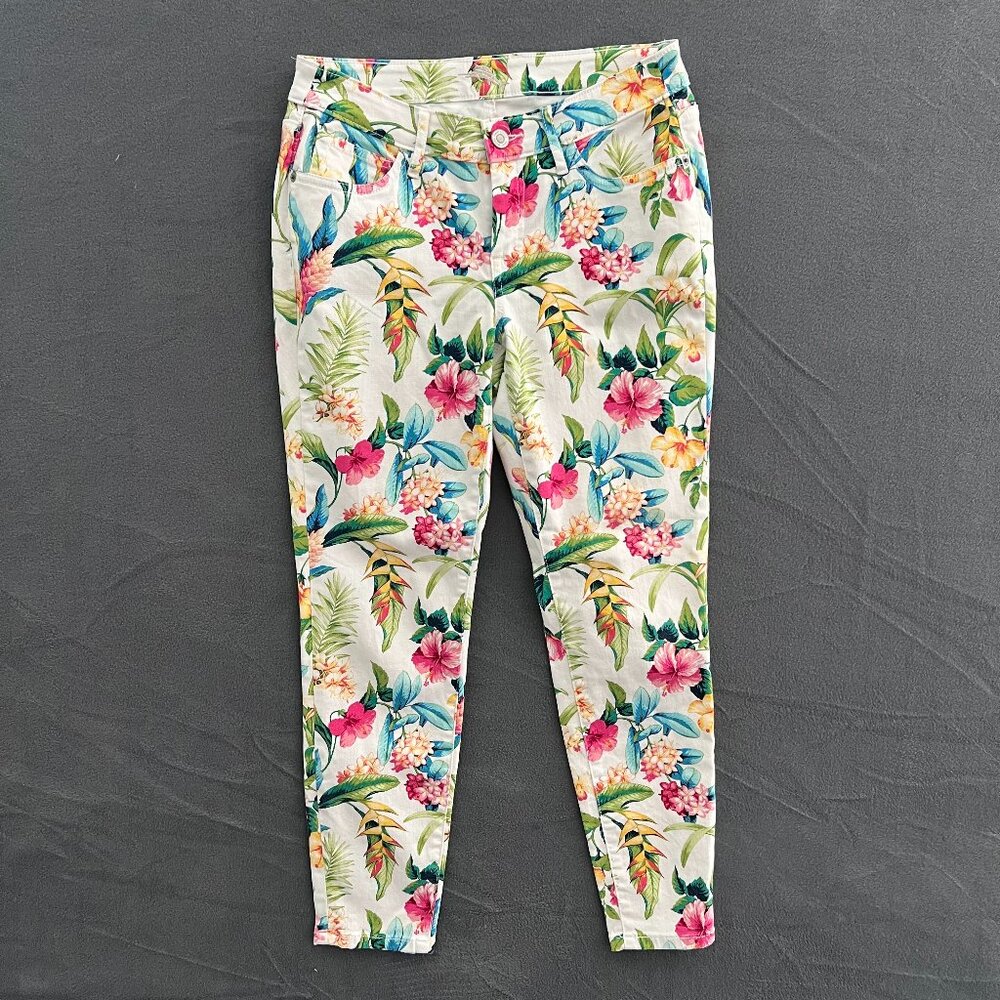 TOMMY BAHAMA 🌸 Tropical Floral Jeans 27x28 Skinny Ankle Paradise Vibrant Colors